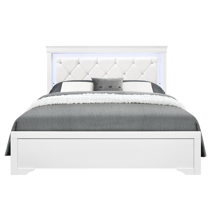 Grande chambre à coucher de style Shaker 5 pièces avec tête de lit rembourrée d'inspiration cristal et éclairage à DEL