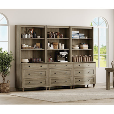 Sideboard Cabinet With Bar Hutch, Buffet Cabinet With Drawers And 3 Tier Shelves, Wash Gray, 101
