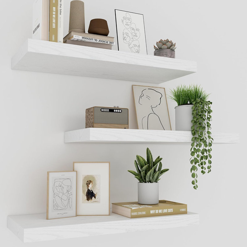 Tablette flottante en bois 3 pièces Kaster, Blanc