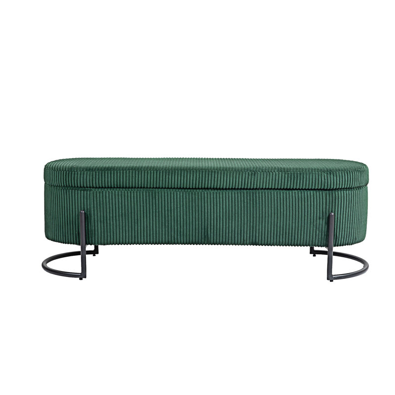 Upholstered Fabric Storage Bench For Bedroom, Emerald