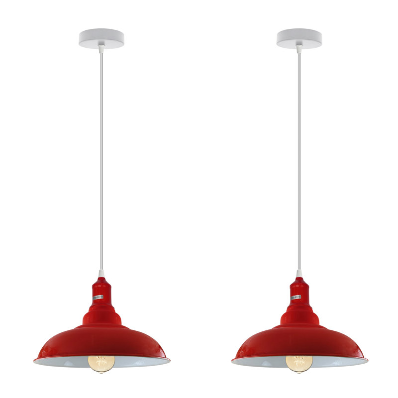 Abaas 1 - Light Antique Hand-painted High Temperature Dome Pendant, Red