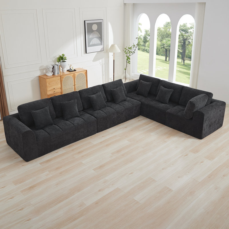 Canapé modulaire en L surdimensionné de 168,6 po, canapé de nuage modulaire compressé avec mousse à mémoire de forme, aucun assemblage requis