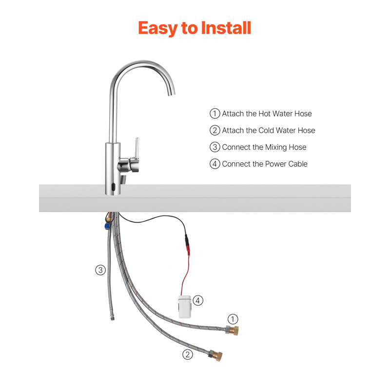 Robinet de lavabo de bar sans contact, robinet de salle de bain à détecteur de mouvement automatique à poignée simple, mélangeur d'eau froide réglable réglable mains libres pour tuyau 9/16 po, argent plaqué chrome