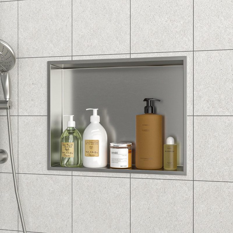 Brushed Nickel Stainless Steel Wall Niche with Anti-Water Slope