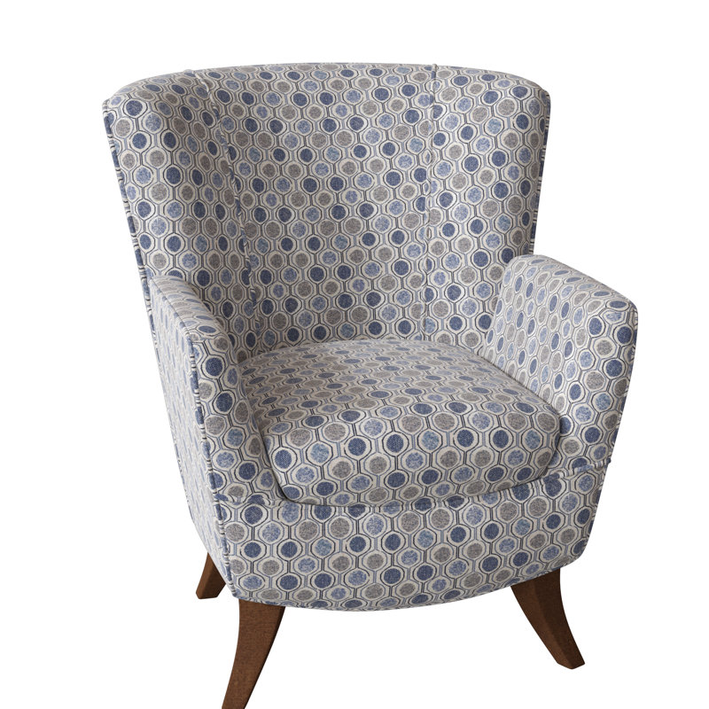 Fauteuil capitonné de 29,25 po de largeur Bethany, Tissu performance multicolore bleu fumé, Noyer foncé