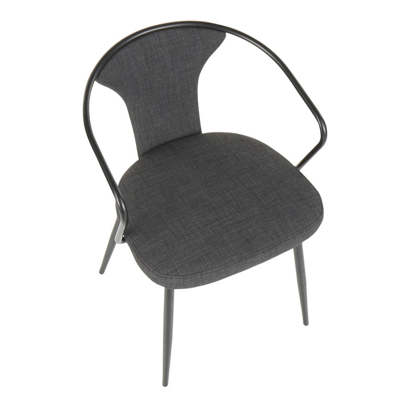 Chaise rembourrée en métal et tissu foncé.