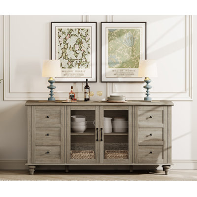 Corretta 58" Wide Glass Door Sideboard with Adjustable Shelves