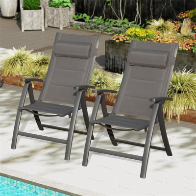 Ensemble de 2 chaises de patio pliantes en tissu textilène rembourré