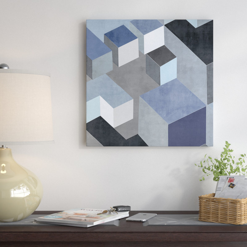 «Cubic II» par Todd Simmons - reproduction d'art sur toile tendue, H 26 po x l 26 po x P 1,5 po, Toile avec cadre noir