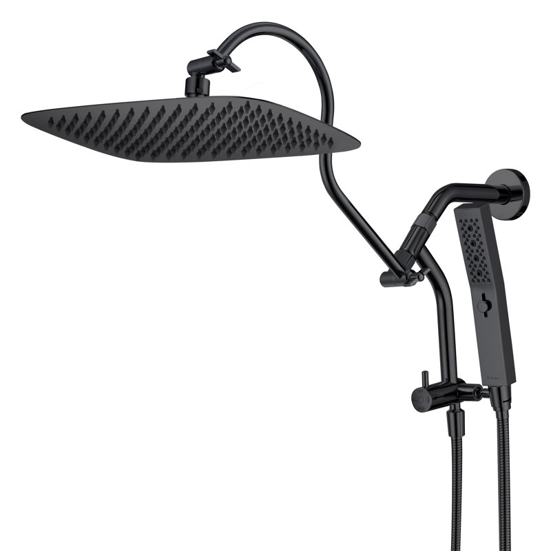 All-metal Dual Shower Head with Massage Mode Equipped , Matte Black, 12"