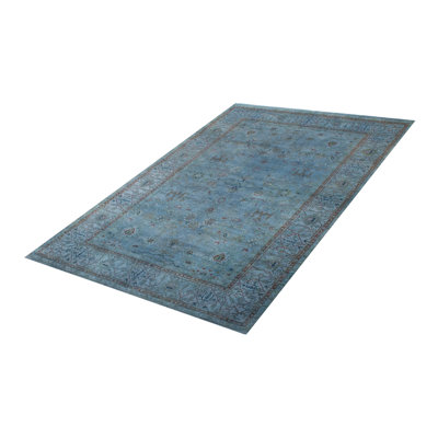 Tapis unique en laine turquoise noué à la main 6 pi 0 po x 9 pi 0 po