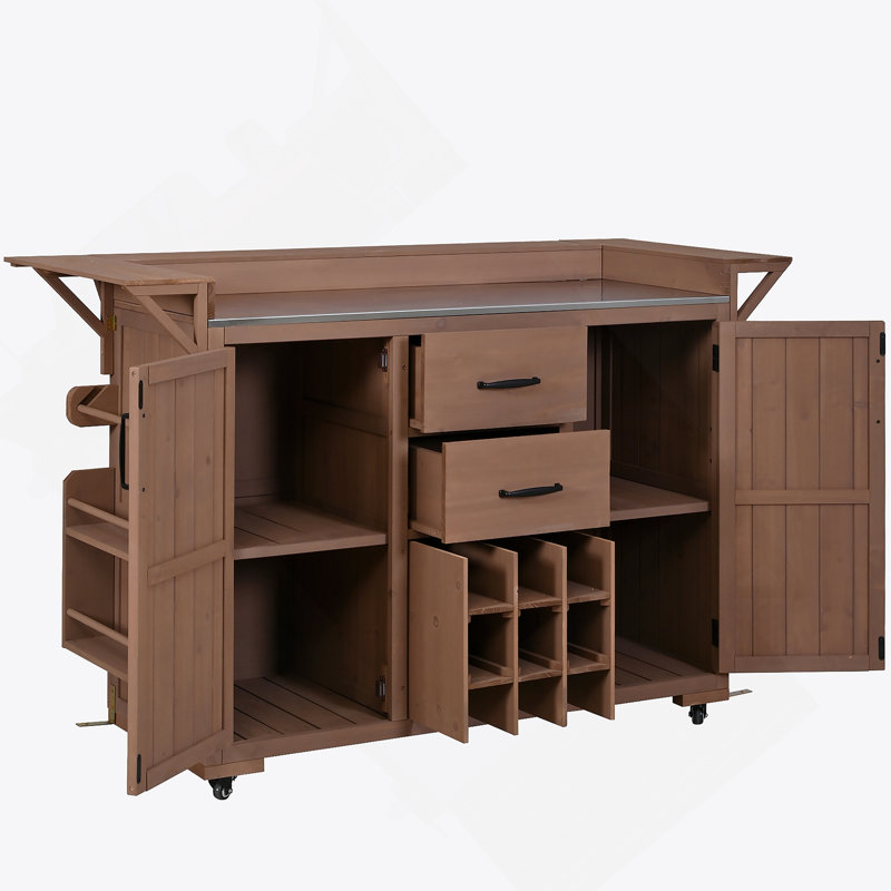 Durable Modern 60.2''W Outdoor Kitchen Cart With Stainless Steel Top, Spacious Storage, And Lockable Wheels, Ideal For Patio BBQ