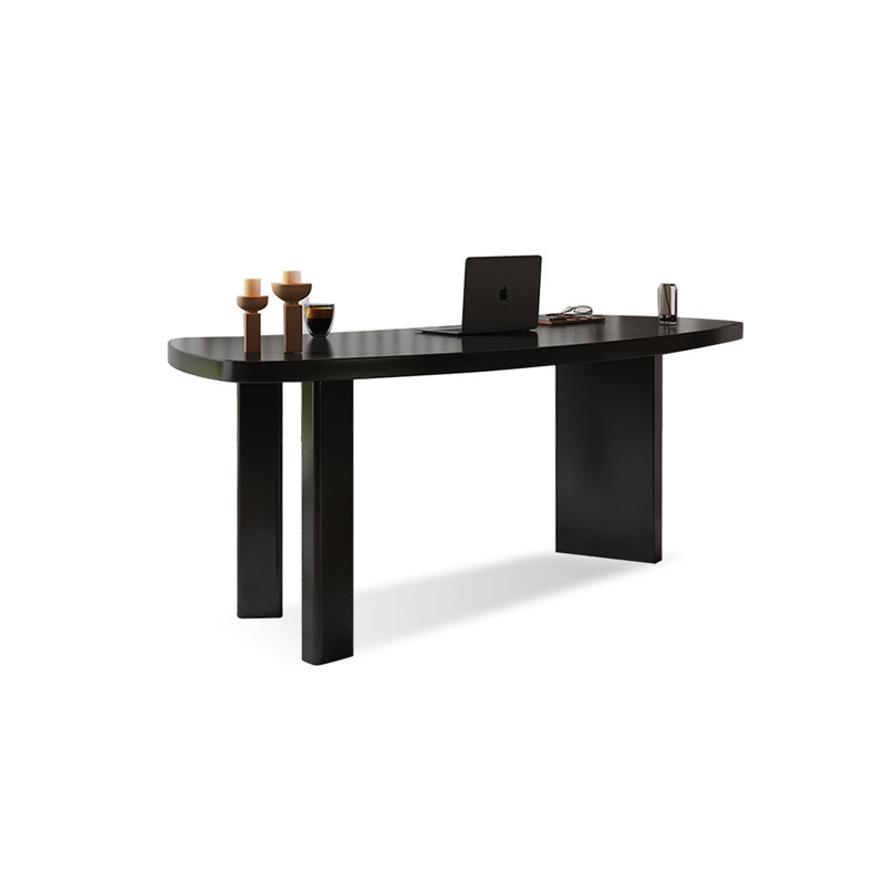 Bureau d'écriture en bois massif noir courbé, H 29,53 po x l 62,99 po x P 27,56 po