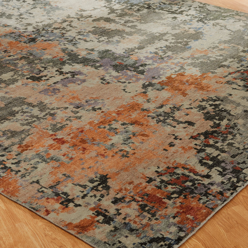 Aurora Drift Hand Knotted Abstract Area Rug, Rectangle 6' x 9'