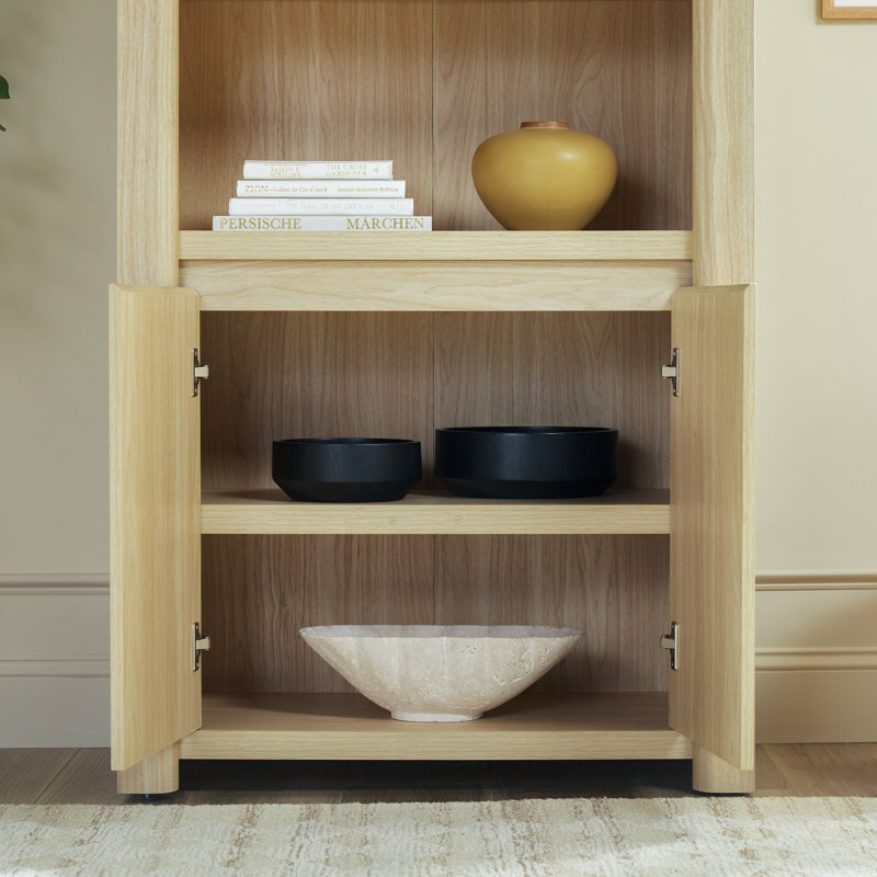 Bibliothèque en bois à 3 niveaux H 72,25 "x l 32" Cottrell avec armoire de rangement, Frêne clair