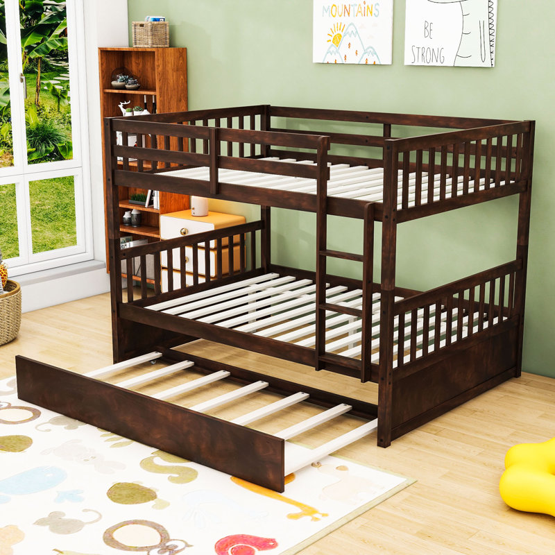 Full Over Full Wood Bunk Bed With Trundle And Ladder