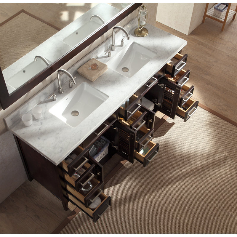 Ensemble de meuble-lavabo de salle de bain double 73 po avec miroir Hamil, Espresso