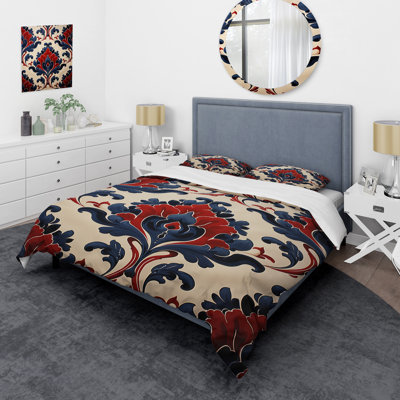 Floral Red And Blue Turkish Tiles 2 - Abstract Floral Duvet Cover Set