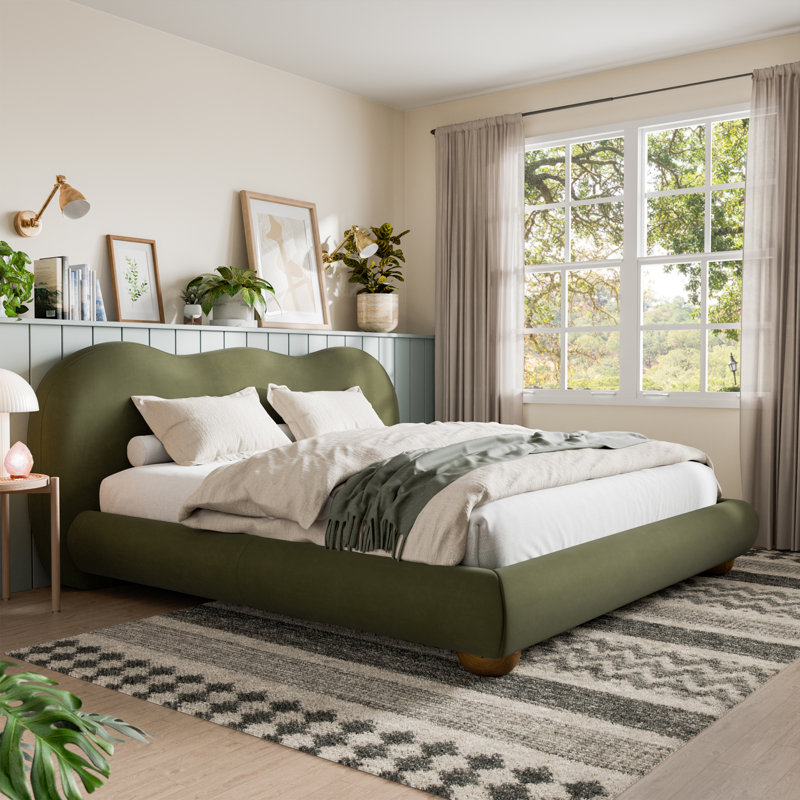 Mirelle Camel Headboard Platform Bed, Queen, Green