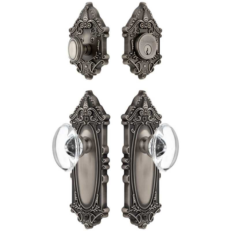 Ensemble de grande entrée victorienne Grandeur Grande avec bouton en cristal de Provence, 2.375", Polished Nickel