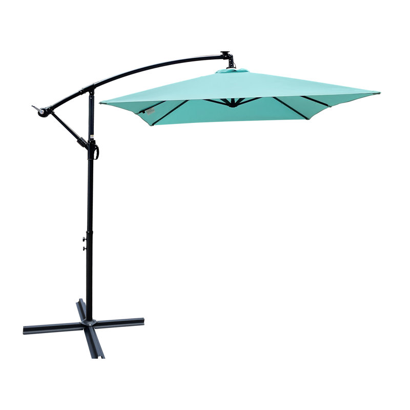 Outdoor 2X3m Rectangle Patio Umbrella - Solar Powered Led Lighting, 40+ Upf, Water , With Cross Base For Garden Deck Pool Area Waterproof, 180G , Backyard