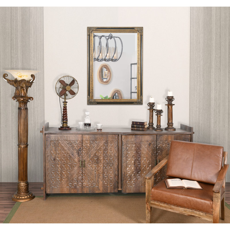 David-Paul Solid Wood Rectangle Wall Mirror, Antique Gold/Black