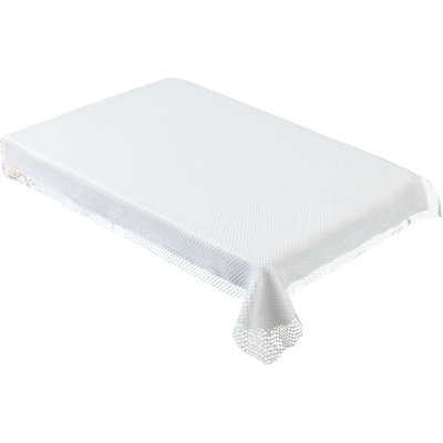 Violet Linen New Orleans Geometric Honeycomb Micro Waffle Lace Pattern, Polyester, Hexagon Mesh Lace, White , 60 inch by 105 inch, Seats 8 to 10 people, Rectangular Tablecloths