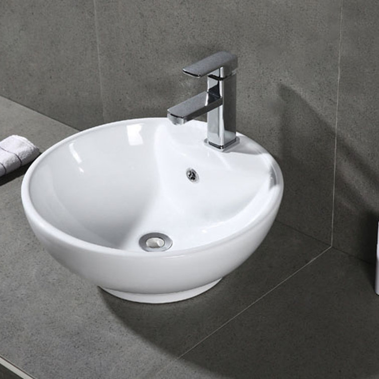 Symple Stuff Elmhur 19.68'' White Ceramic Circular Bathroom Sink with Overflow