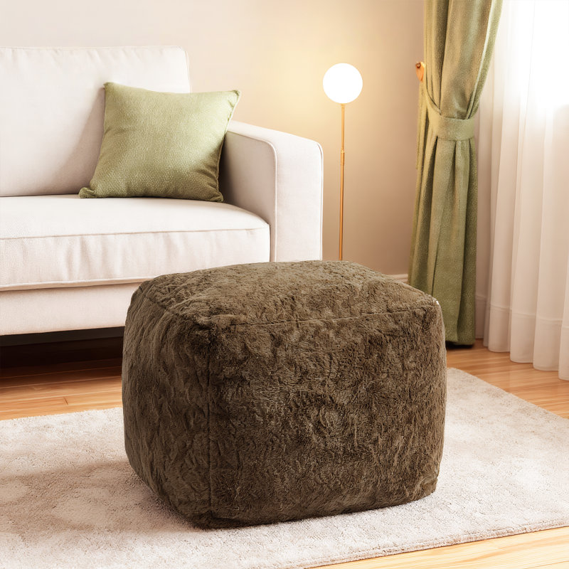 Memory Foam Ottoman Pouf Footrest - 15.8"(H) Thick Supportive Bean Bag Footstool With Washable Cover, 8.8Lb Full Filling, Sofa Accent, Dark Brown