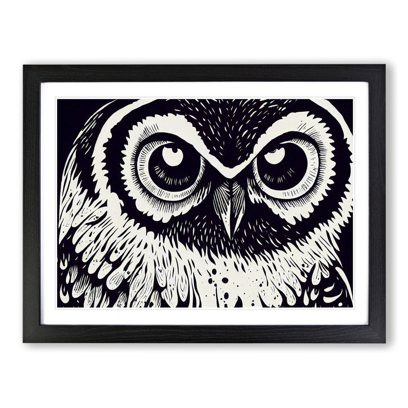 Striking Owl Art Vol.4 - Single Picture Frame Print, Black, 46cm H x 64cm W x 2cm D