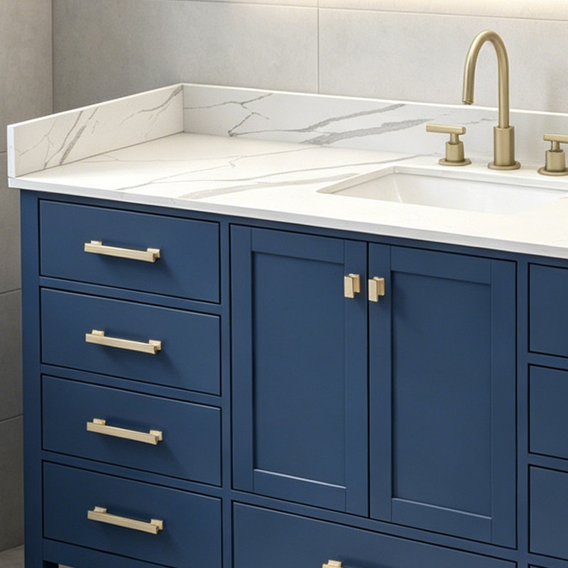 Meuble-lavabo simple 60 po avec comptoir en pierre de quartz 60 po, Bleu, Brushed Gold