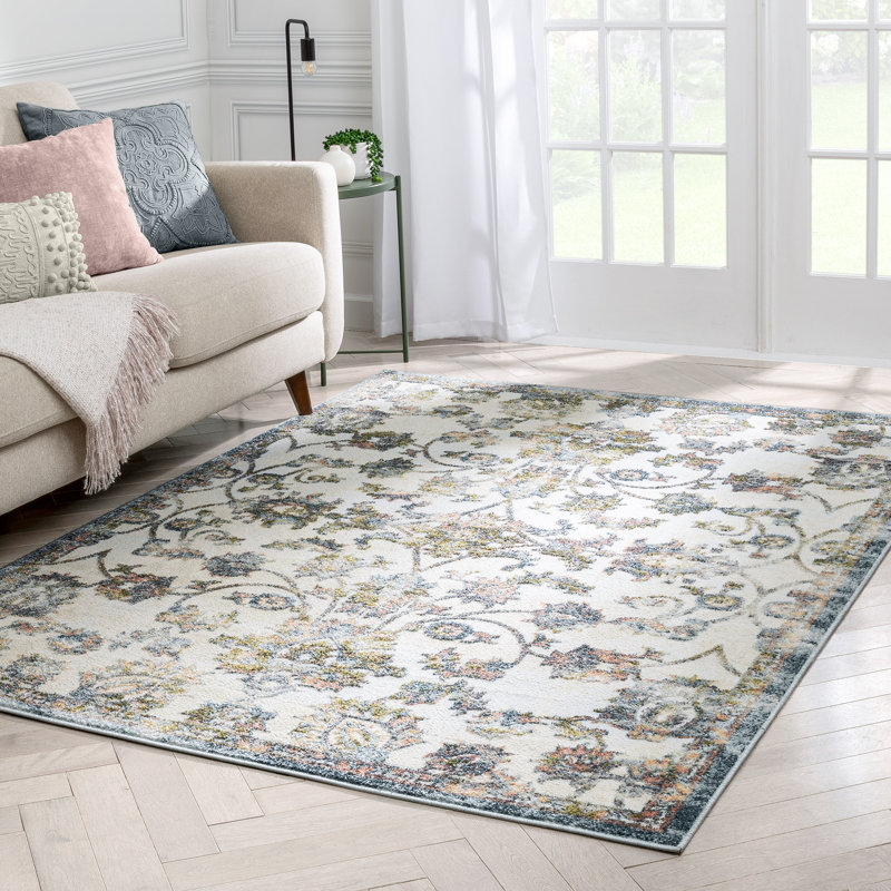 Tapis bleu / ivoire Esposito, Rectangle 9 pi 3 po x 12 pi 6 po