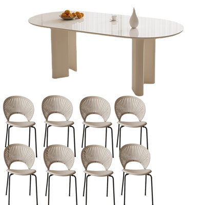 White Glossy Rock Board Dining Table