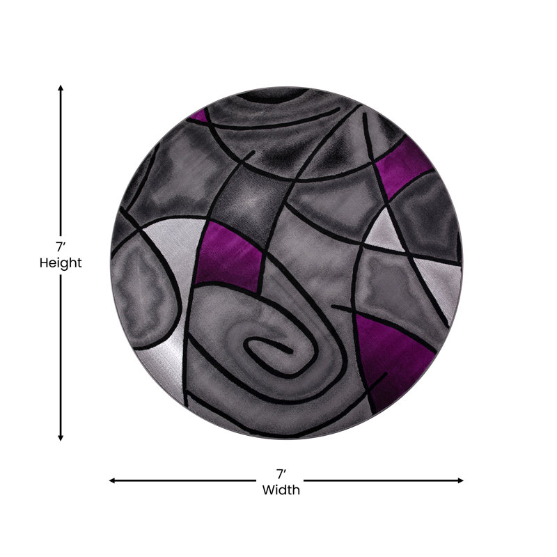 Round 7' Purple and Gray Abstract Synthetic Area Rug