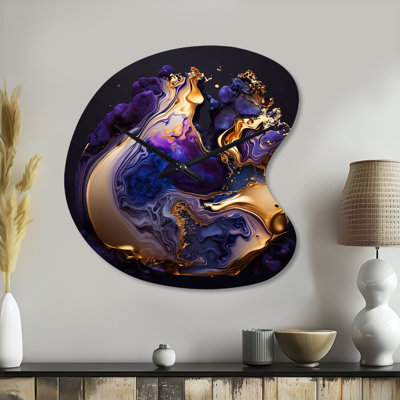 Abstrait marbre géode mauve II - horloge murale asymétrique à encre liquide, forme unique