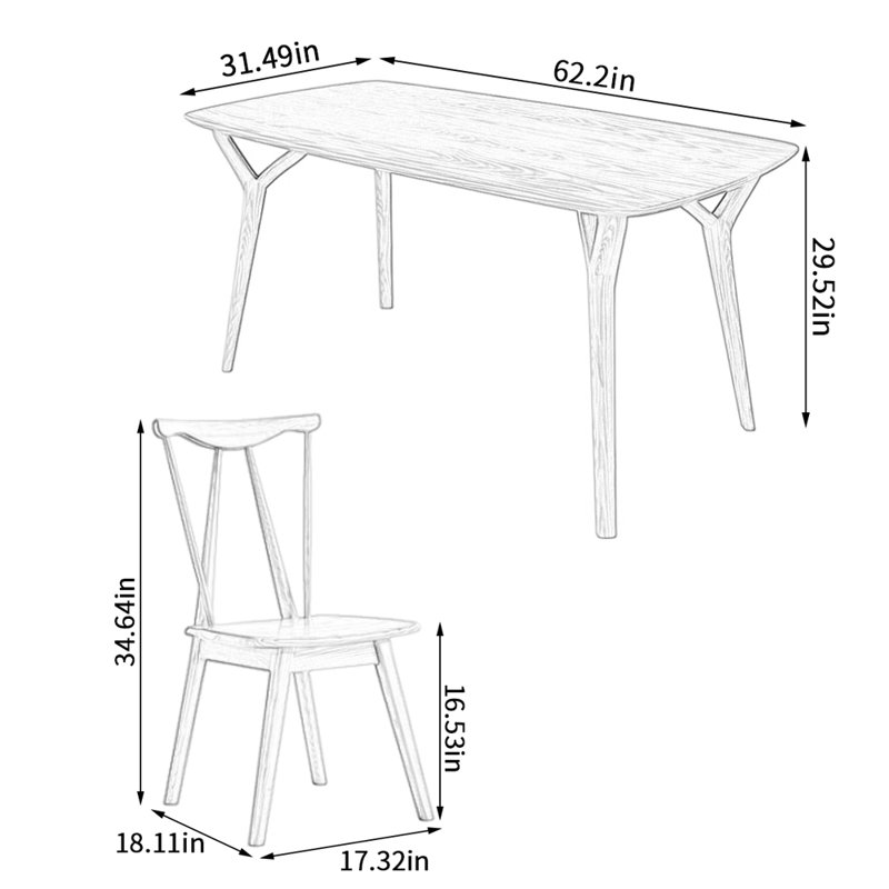 Solid Wood Solid Wood Top Four Leg Dining Set, 7