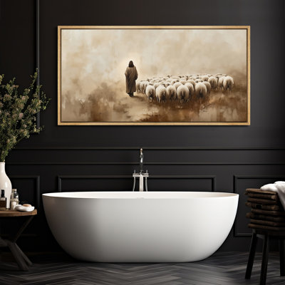 Jesus Christ And The Sheep Crowds - Oversized Framed Wall Decorations Canvas Print