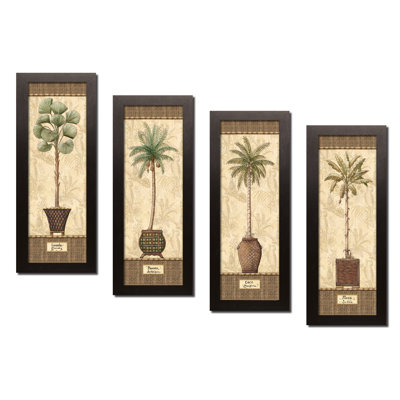 Palmiers de jardin botanique ; musa, coco, phoenix, licuala», ensemble de 4 reproductions d’art encadrées