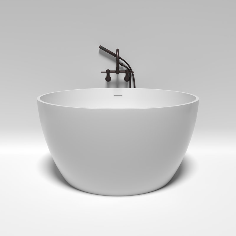 Kingston Brass Arcticstone 45-Inch Solid Surface Round Double Ended Freestanding Tub with Faucet Combo and Drain