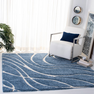Ashal Abstract Shag Light Blue/Cream Area Rug