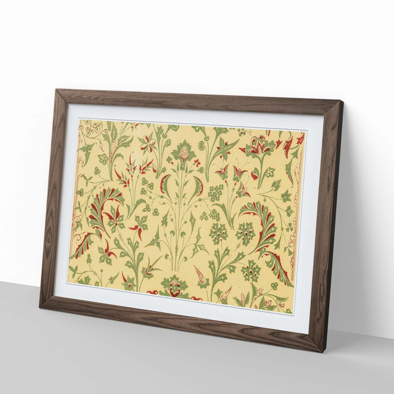 An Antique Floral Illustration by Owen Jones - Framed Print, 45cm H x 63cm W x 2cm D, Walnut  Bordered Framed