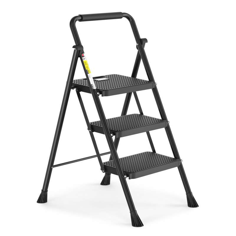 Échelle à 3 marches, escabeau pliant avec large pédale antidérapante, échelle en acier robuste, poignée pratique, marchepied en acier léger de 500 lb