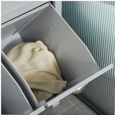 Armoire de rangement pour la salle de bain inclinable avec panier à deux compartiments HOMcom