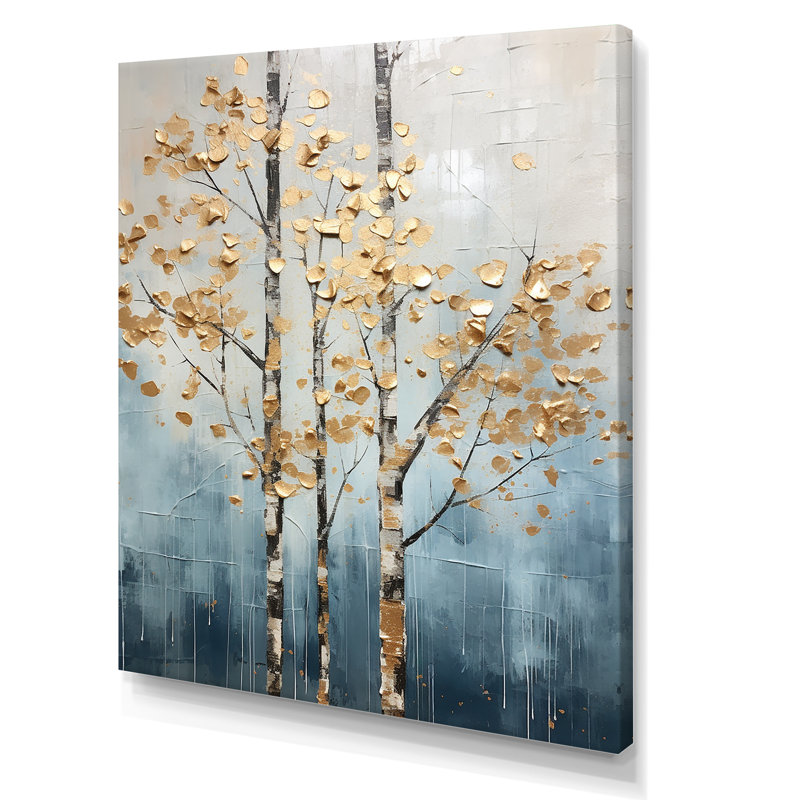 Décoration murale Harmony III - arbres dorés et bleus, H 20 po x l 12 po x P 1 po, Toile tendue