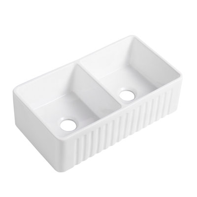 Cremona 33 " L Double Bowl Ceramic Kitchen Sink
