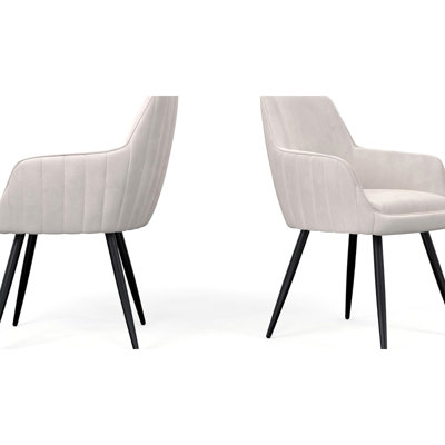 Fauteuil d'appoint rembourré beige et moderne Mid-Century de 2 pièces avec dossier rainuré et pieds en métal noir pour un décor de chambre à coucher confortable