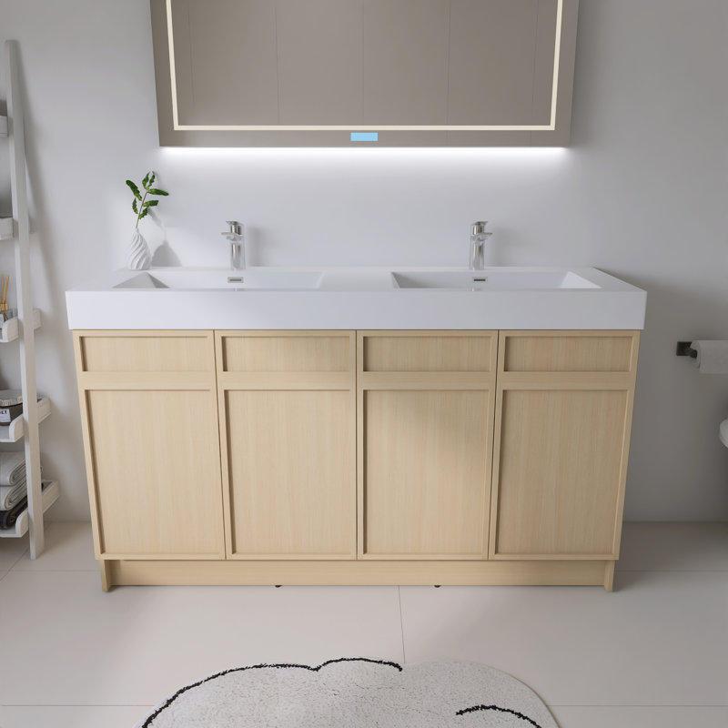 Ensemble de meuble-lavabo double autoportant 60 po avec plateau en résine Marham, 60"