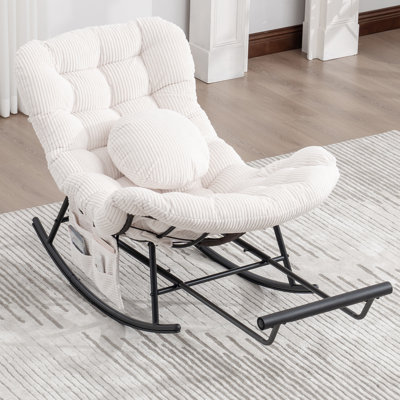 Corduroy Rocking Chair With Extendable Footrest And Pillow, Modern Rocker For Living Room, Bedroom, Balcony by Harriet Bee