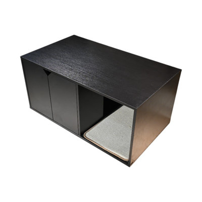35.83" Cat Litter Box Enclosure Hidden Furniture (Scratch Pad Included), Modern Black Cat House With Corrugated Cardboard Scratching Pad - 35.83" X 20.47" X 17.05", 52 Lbs