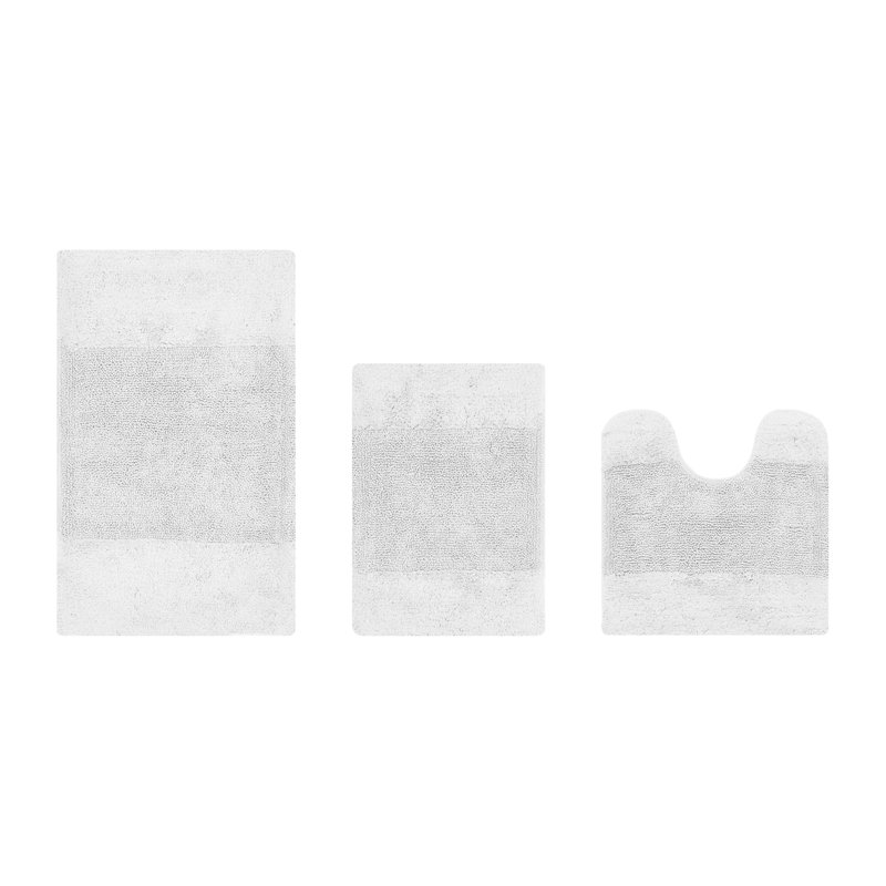Ensemble de tapis pour salle de bain 3 pièces 100% coton 2155 g / m² Merkle, certifié OEKO-TEX®, envers en latex antidérapant, touffeté moelleux, super absorbant et lavable à la machine pour la salle de bain, la douche et la baignoire, blanc